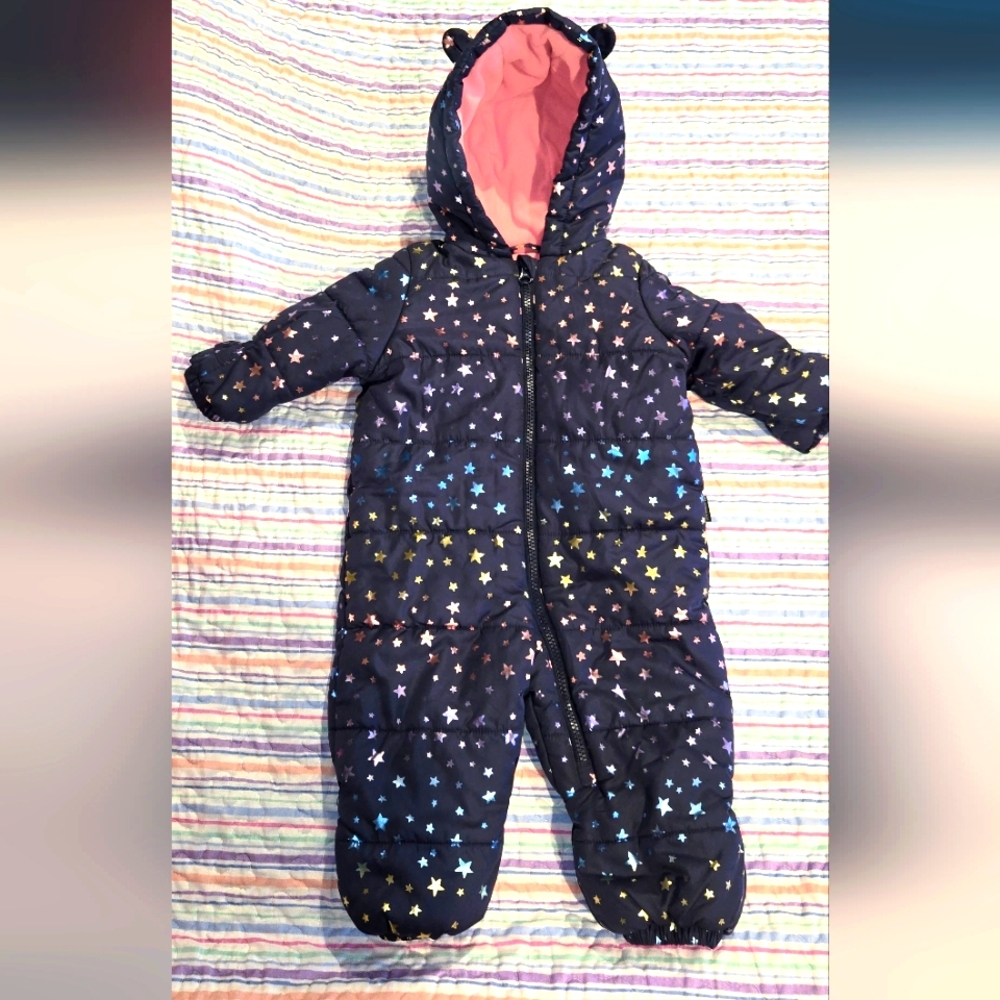 6-12m Infant Girls One Piece Bear Ears Snowsuit